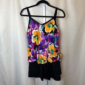 Maxine of Hollywood Floral Swim Dress One Piece Swimsuit Size 18 Retro Modest
